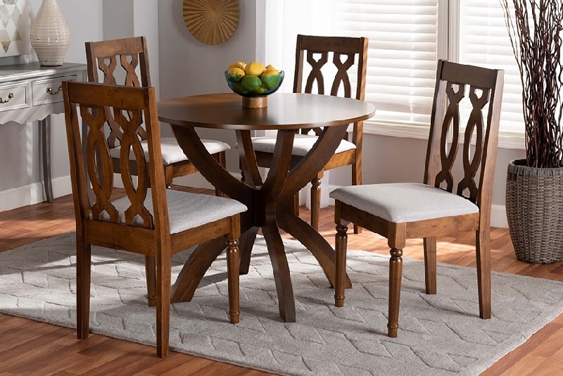 BAXTON STUDIO MONA MODERN AND CONTEMPORARY FABRIC UPHOLSTERED AND WOOD FIVE PIECE DINING SET