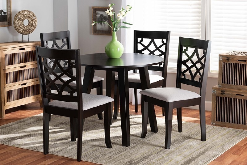 BAXTON STUDIO MYA MODERN AND CONTEMPORARY FABRIC UPHOLSTERED AND WOOD FIVE PIECE DINING SET