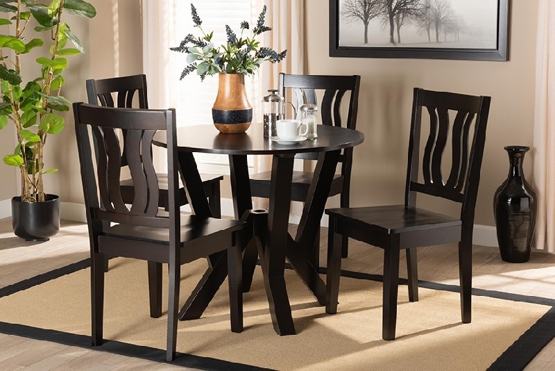 BAXTON STUDIO NOELIA MODERN AND CONTEMPORARY TRANSITIONAL WOOD FIVE PIECE DINING SET