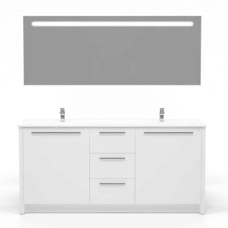 CASA MARE NONA180GW-70-MSC-S NONA 71 INCH DOUBLE SINK MODERN FREESTANDING BATHROOM VANITY SET WITH MIRROR IN GLOSSY WHITE