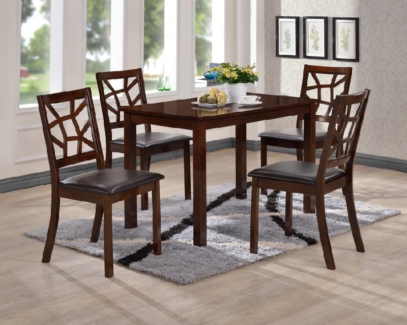 BAXTON STUDIO PCH 254SQ(S3)-DT/PCH 6339-DC(4) MOZAIKA LEATHER CONTEMPORARY FIVE PIECE DINING SET - DARK BROWN AND BLACK