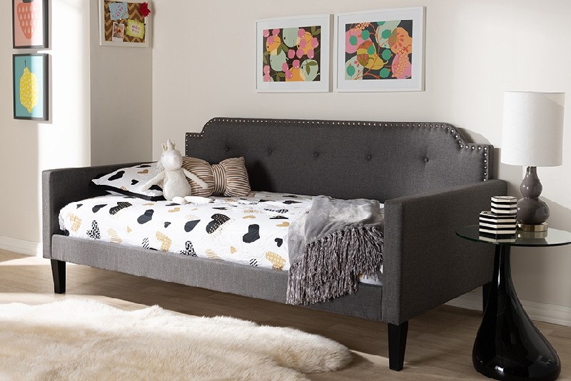 BAXTON STUDIO PACKER-GREY-DAYBED PACKER 81 7/8 INCH MODERN AND CONTEMPORARY FABRIC UPHOLSTERED TWIN SIZE SOFA DAYBED - GREY