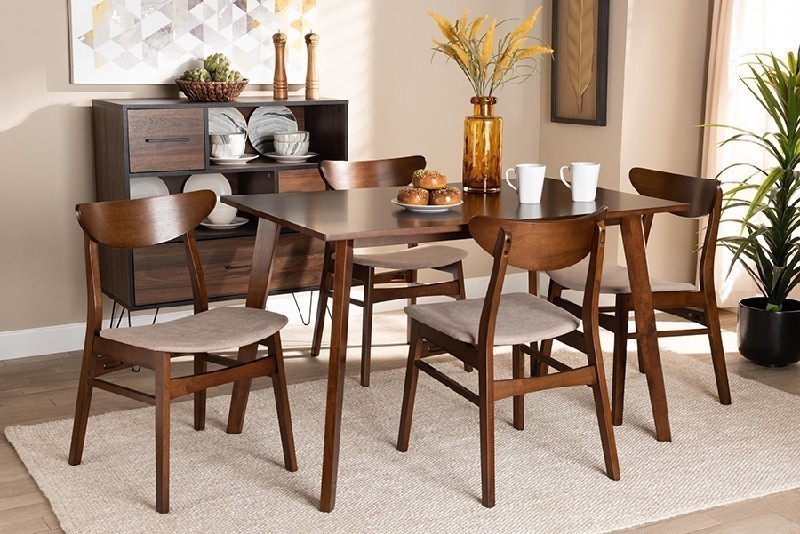 BAXTON STUDIO PARLIN/FIESTA ORION MID-CENTURY MODERN TRANSITIONAL FABRIC UPHOLSTERED AND WOOD FIVE PIECE DINING SET
