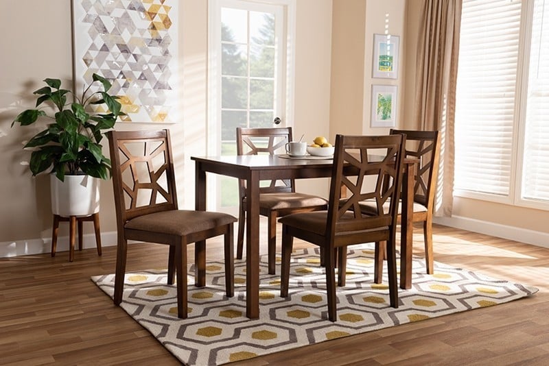 BAXTON STUDIO RH3010C-WALNUT/LIGHT BROWN DINING SET ESSENTIAL ABILENE MID-CENTURY FABRIC UPHOLSTERED AND 5-PIECE WOOD DINING SET - LIGHT BROWN AND WALNUT BROWN