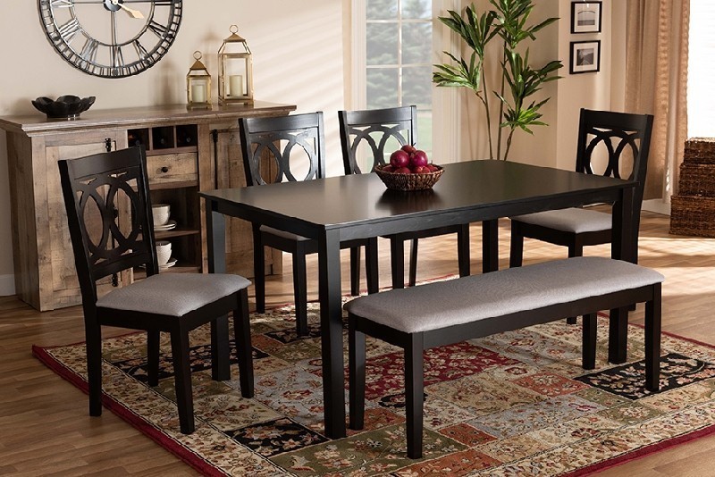 BAXTON STUDIO RH315C-6PC BENNETT MODERN AND CONTEMPORARY FABRIC UPHOLSTERED AND WOOD SIX PIECE DINING SET