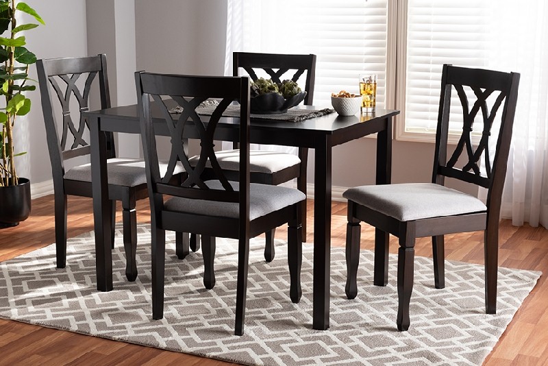 BAXTON STUDIO RH316C-5PC RENEAU MODERN AND CONTEMPORARY FABRIC UPHOLSTERED AND WOOD FIVE PIECE DINING SET