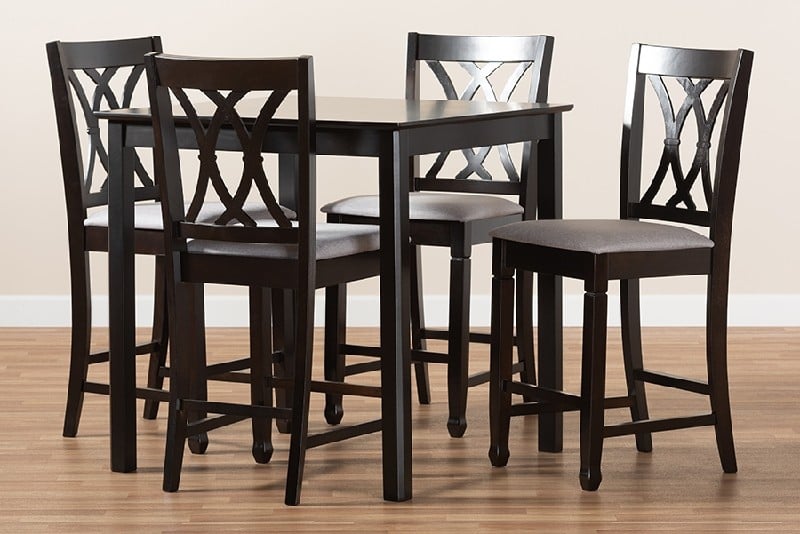 BAXTON STUDIO RH316P RENEAU MODERN AND CONTEMPORARY FABRIC UPHOLSTERED FIVE PIECE WOOD PUB SET