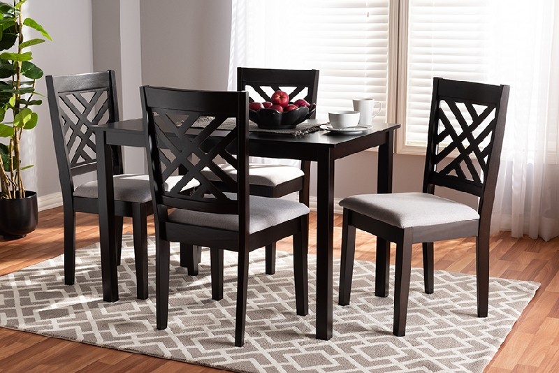 BAXTON STUDIO RH317C-5PC CARON MODERN AND CONTEMPORARY FABRIC UPHOLSTERED AND WOOD FIVE PIECE DINING SET