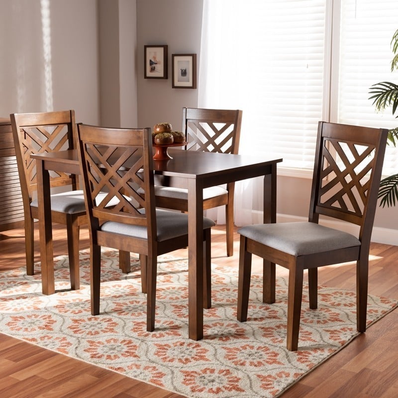 BAXTON STUDIO RH317C-GREY/WALNUT-5PC DINING SET CARON MODERN AND CONTEMPORARY FABRIC UPHOLSTERED WOOD 5-PIECE DINING SET - GREY AND WALNUT BROWN