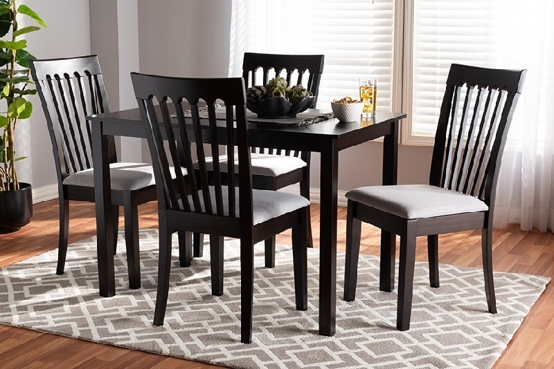 BAXTON STUDIO RH319C-5PC MINETTE MODERN AND CONTEMPORARY FABRIC UPHOLSTERED AND WOOD FIVE PIECE DINING SET