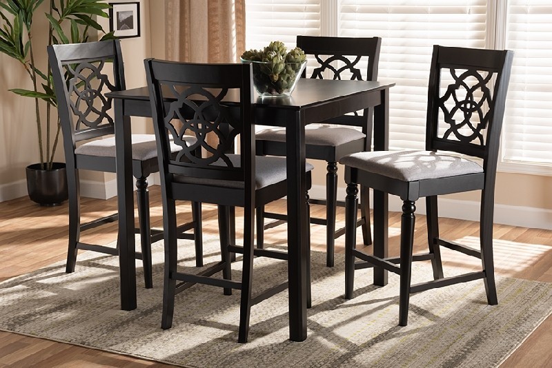 BAXTON STUDIO RH322P ARDEN MODERN AND CONTEMPORARY FABRIC UPHOLSTERED FIVE PIECE WOOD PUB SET