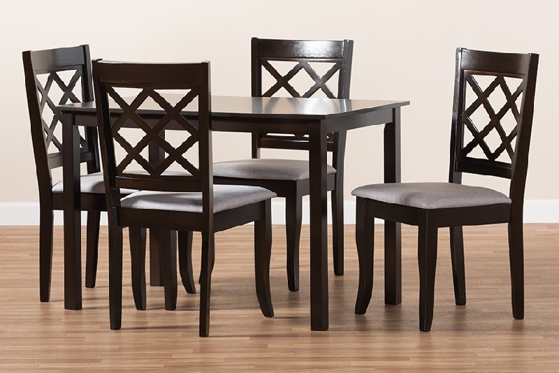 BAXTON STUDIO RH330C-5PC VERNER MODERN AND CONTEMPORARY FABRIC UPHOLSTERED AND WOOD FIVE PIECE DINING SET