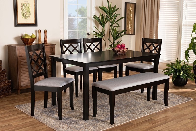 BAXTON STUDIO RH330C-6PC ANDOR MODERN AND CONTEMPORARY FABRIC UPHOLSTERED AND WOOD SIX PIECE DINING SET