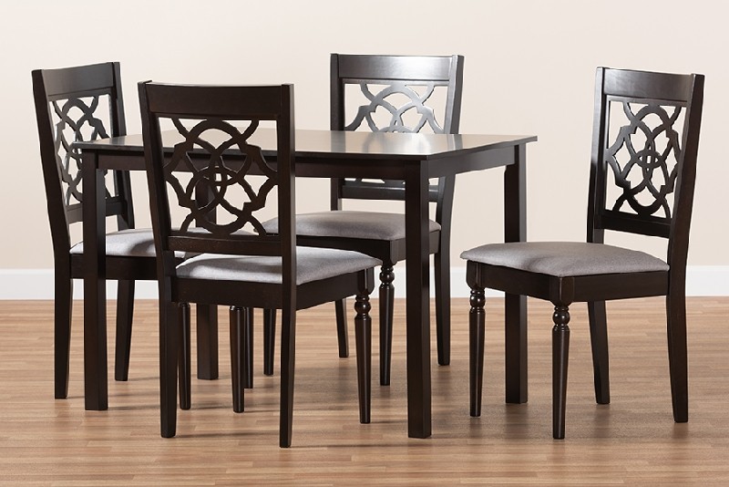 BAXTON STUDIO RH332C-5PC RENAUD MODERN AND CONTEMPORARY FABRIC UPHOLSTERED AND WOOD FIVE PIECE DINING SET