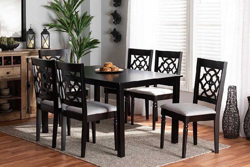 BAXTON STUDIO RH332C-7PC RENAUD MODERN AND CONTEMPORARY FABRIC UPHOLSTERED AND WOOD SEVEN PIECE DINING SET