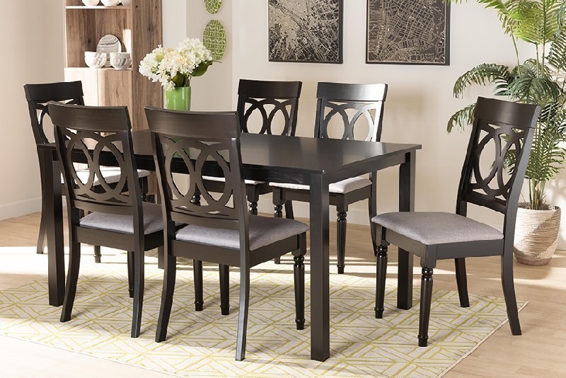 BAXTON STUDIO RH333C-7PC LUCIE MODERN AND CONTEMPORARY FABRIC UPHOLSTERED AND WOOD SEVEN PIECE DINING SET