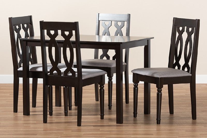 BAXTON STUDIO RH334C CHERESE MODERN AND CONTEMPORARY FABRIC UPHOLSTERED AND WOOD FIVE PIECE DINING SET