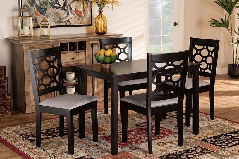 BAXTON STUDIO RH335C-5PC HENRY MODERN AND CONTEMPORARY FABRIC UPHOLSTERED AND WOOD FIVE PIECE DINING SET