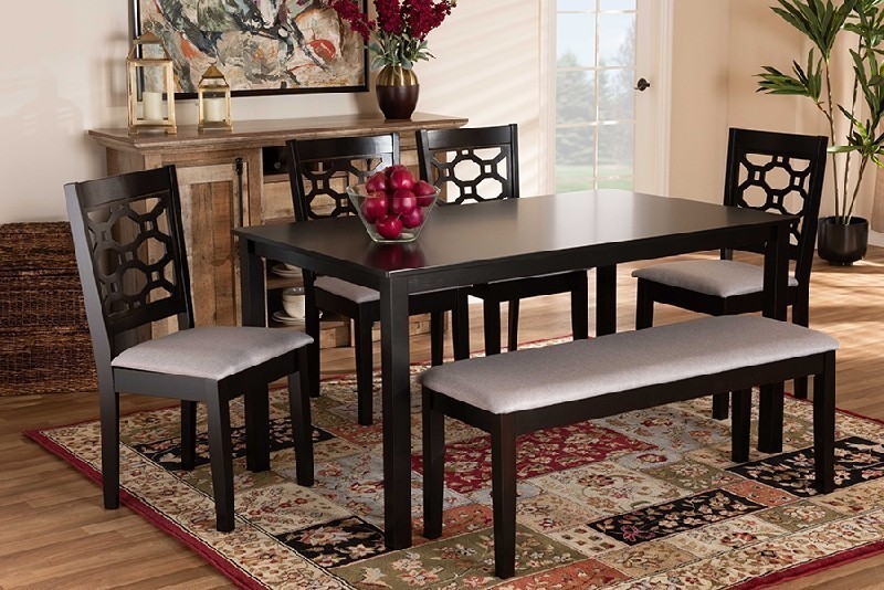 BAXTON STUDIO RH335C-6PC GABRIEL MODERN AND CONTEMPORARY FABRIC UPHOLSTERED AND WOOD SIX PIECE DINING SET