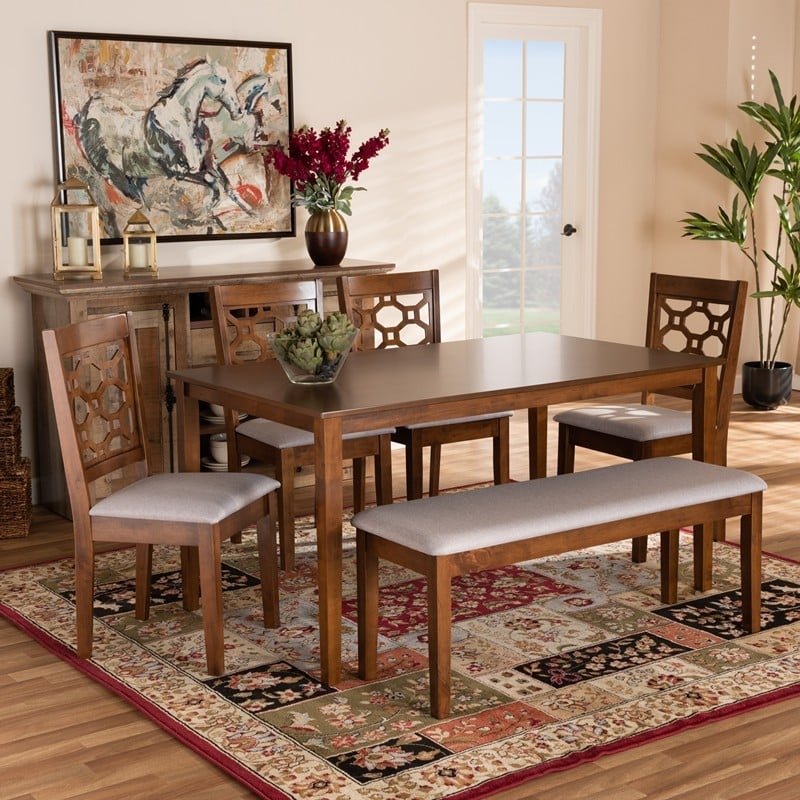 BAXTON STUDIO RH335C-GREY/WALNUT-6PC DINING SET GABRIEL MODERN AND CONTEMPORARY FABRIC UPHOLSTERED AND WOOD 6-PIECE DINING SET - GREY AND WALNUT BROWN