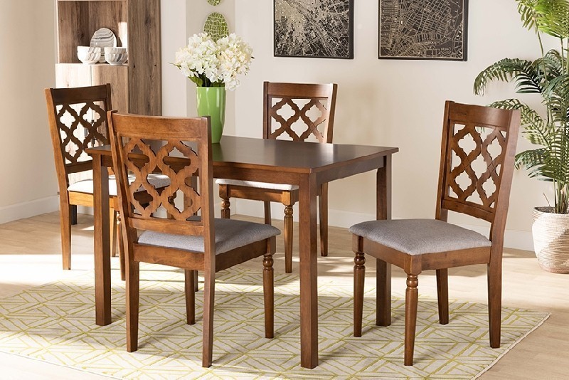 BAXTON STUDIO RH336C-5PC RAMIRO MODERN AND CONTEMPORARY FABRIC UPHOLSTERED AND WOOD FIVE PIECE DINING SET