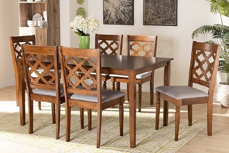 BAXTON STUDIO RH336C-7PC RAMIRO MODERN AND CONTEMPORARY FABRIC UPHOLSTERED AND WOOD SEVEN PIECE DINING SET