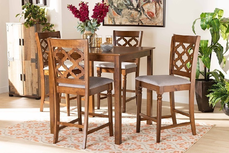 BAXTON STUDIO RH336P RAMIRO MODERN AND CONTEMPORARY TRANSITIONAL FABRIC UPHOLSTERED AND WOOD FIVE PIECE PUB SET