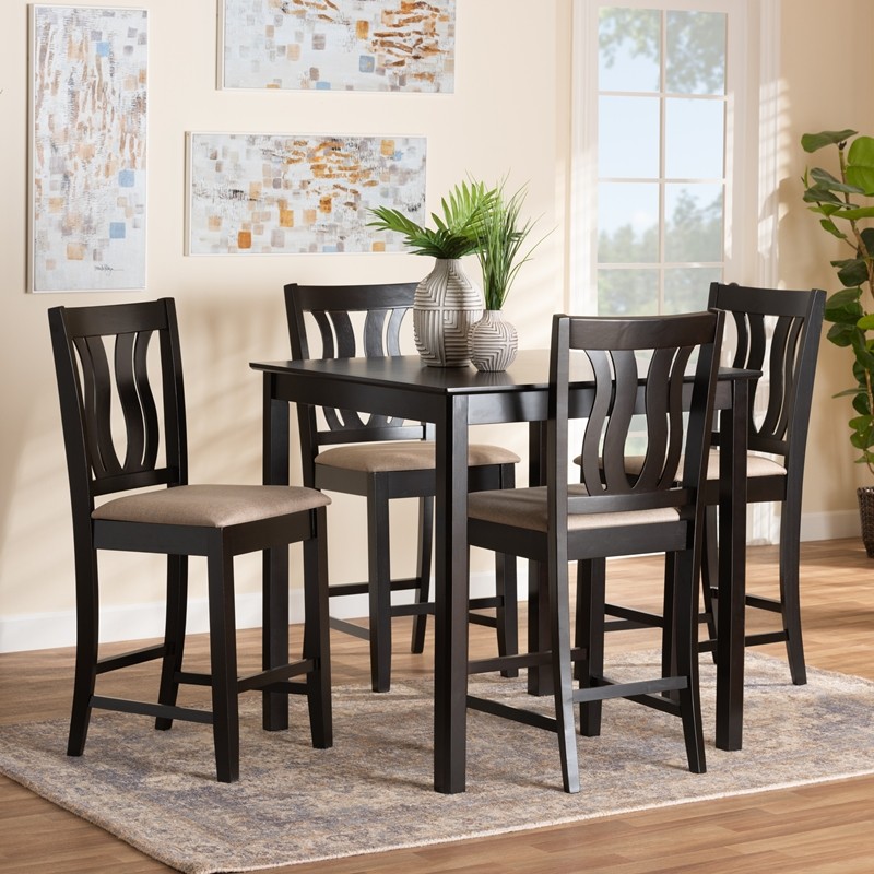 BAXTON STUDIO RH338P-SAND/DARK BROWN-5PC PUB SET FENTON MODERN AND CONTEMPORARY TRANSITIONAL FABRIC UPHOLSTERED AND WOOD 5-PIECE PUB SET - SAND AND DARK BROWN