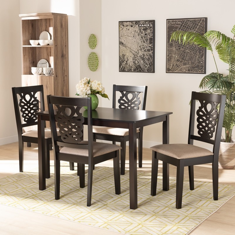 BAXTON STUDIO RH339C-SAND/DARK BROWN-5PC DINING SET GERVAIS MODERN AND CONTEMPORARY FABRIC UPHOLSTERED AND FINISHED WOOD 5-PIECE DINING SET - SAND AND DARK BROWN