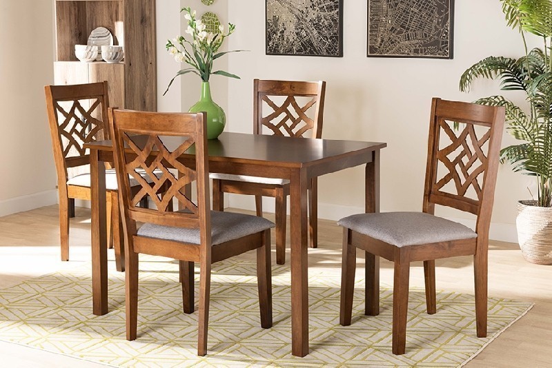 BAXTON STUDIO RH340-5PC NICOLETTE MODERN AND CONTEMPORARY FABRIC UPHOLSTERED AND WOOD FIVE PIECE DINING SET
