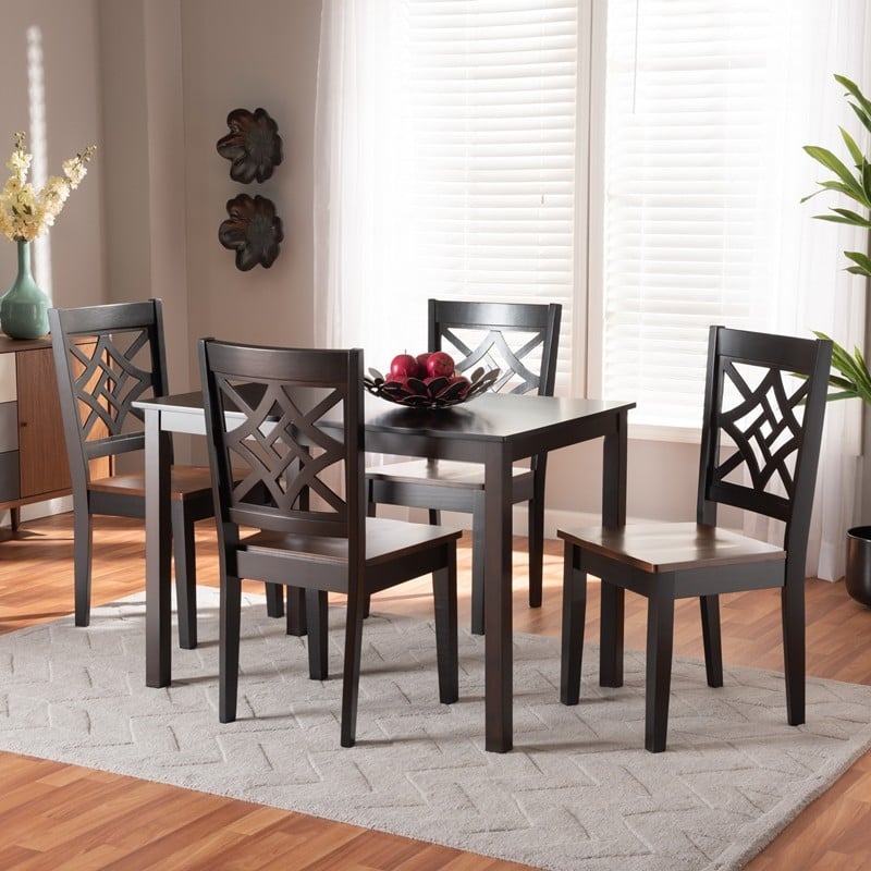 BAXTON STUDIO RH340C-DARK BROWN/WALNUT-5PC DINING SET NICOLETTE MODERN AND CONTEMPORARY TWO-TONE WOOD 5-PIECE DINING SET - DARK BROWN AND WALNUT BROWN