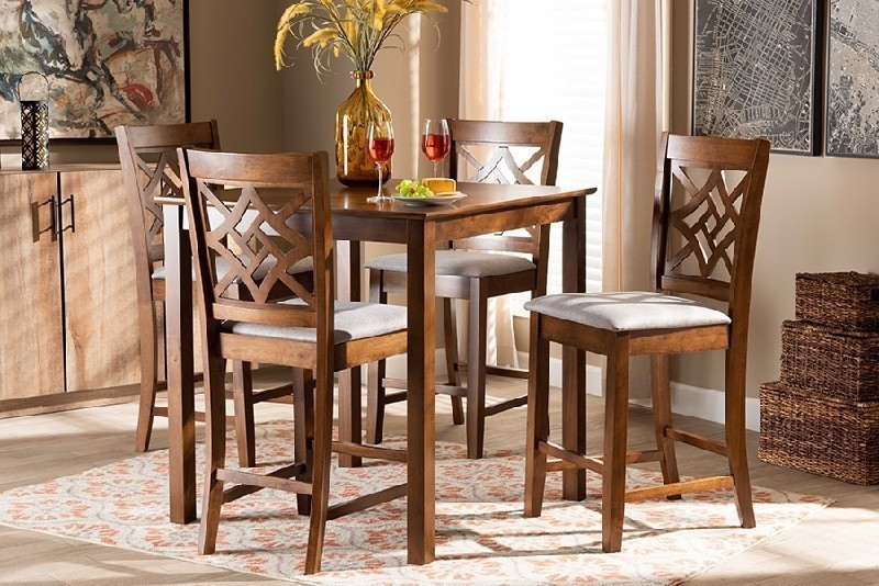 BAXTON STUDIO RH340P-5PC NICOLETTE MODERN AND CONTEMPORARY FABRIC UPHOLSTERED AND WOOD FIVE PIECE PUB SET