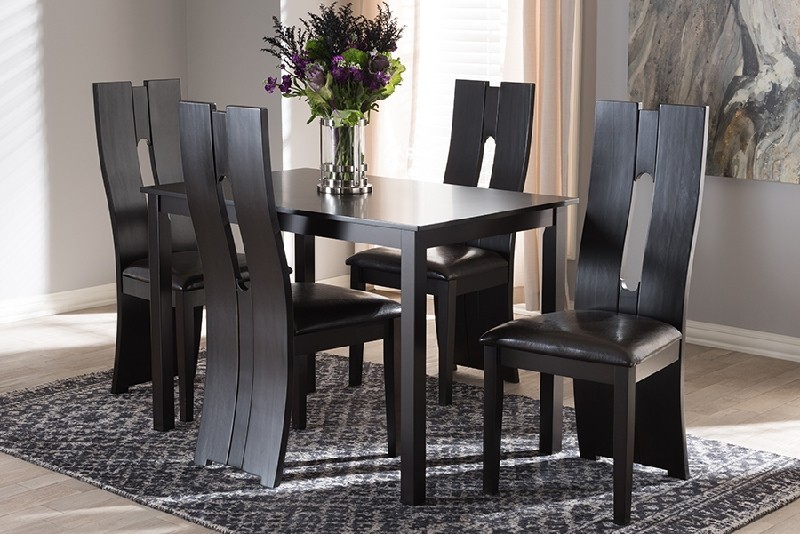BAXTON STUDIO RH5509C-DARK BROWN DINING SET ALANI MODERN AND CONTEMPORARY FAUX LEATHER UPHOLSTERED FIVE PIECE DINING SET - DARK BROWN