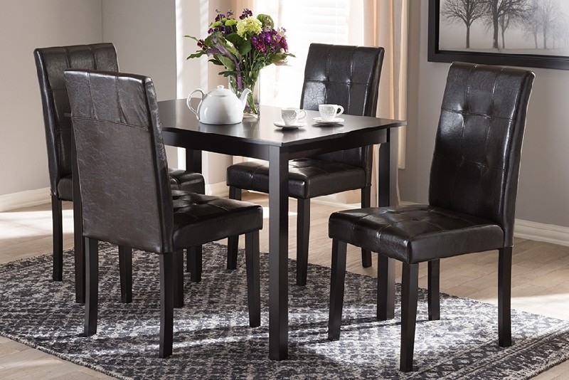 BAXTON STUDIO RH5991C-DARK BROWN DINING SET AVERY MODERN AND CONTEMPORARY FAUX LEATHER UPHOLSTERED FIVE PIECE DINING SET - DARK BROWN