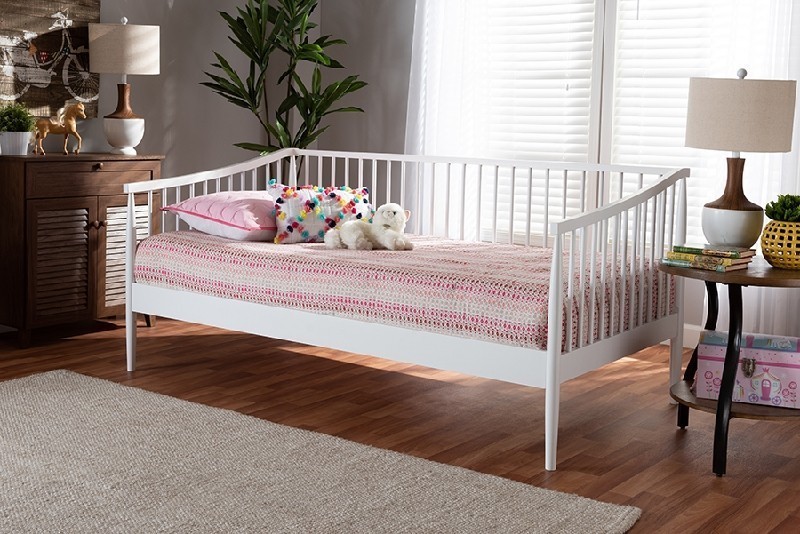 BAXTON STUDIO RENATA-WHITE-DAYBED RENATA 41 3/4 INCH CLASSIC AND TRADITIONAL WOOD TWIN SIZE SPINDLE DAYBED - WHITE
