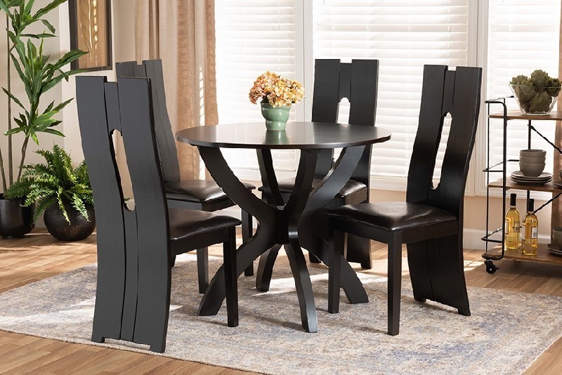 BAXTON STUDIO RONDA-DARK BROWN-5PC DINING SET RONDA MODERN AND CONTEMPORARY FAUX LEATHER UPHOLSTERED AND WOOD WITH FIVE PIECE DINING SET - DARK BROWN