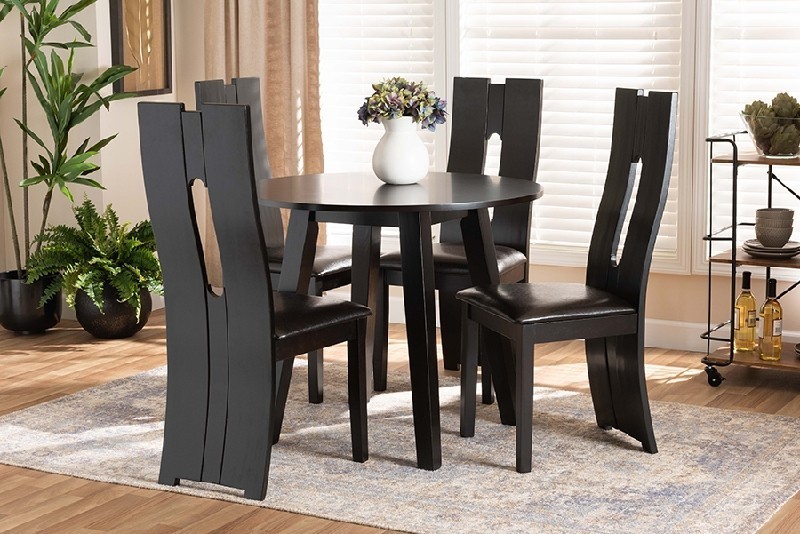 BAXTON STUDIO TORIN-DARK BROWN-5PC DINING SET TORIN MODERN AND CONTEMPORARY FAUX LEATHER UPHOLSTERED AND WOOD FIVE PIECE DINING SET - DARK BROWN