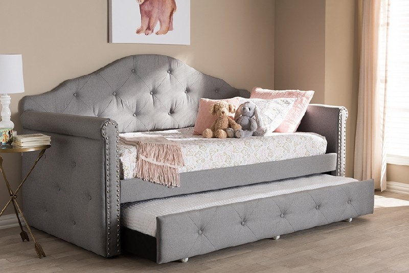 BAXTON STUDIO WA5011-GRAY-DAYBED EMILIE 89 3/8 INCH MODERN AND CONTEMPORARY FABRIC UPHOLSTERED DAYBED WITH TRUNDLE - GREY