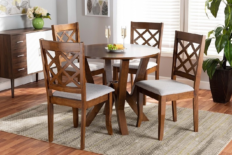 BAXTON STUDIO ZOE-GREY/WALNUT-5PC DINING SET ZOE MODERN AND CONTEMPORARY FABRIC UPHOLSTERED AND WOOD FIVE PIECE DINING SET - GREY AND WALNUT BROWN