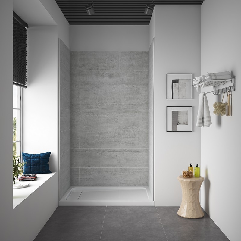 OVE DECORS 15SAP-MISB48-GRYWM MISTY 48 X 32 X 80 INCH SOLID SURFACE ALCOVE SHOWER WALL IN GREY