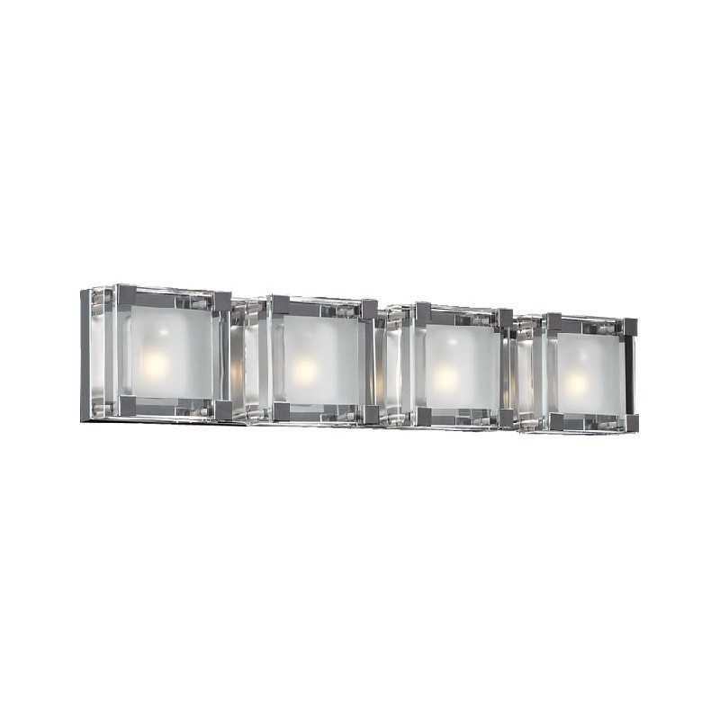 PLC LIGHTING 18144 PC CORTEO 26 1/2 INCH 40W FROST WITH CLEAR EDGE GLASS 4-LIGHT DIMMABLE VANITY LIGHT - POLISHED CHROME