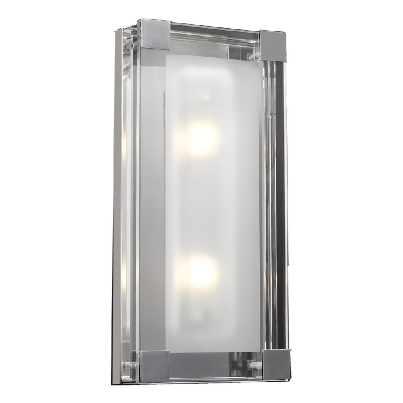 PLC LIGHTING 18148 PC CORTEO 6 1/2 INCH 40W FROST WITH CLEAR EDGE GLASS DIMMABLE 2-LIGHT SCONCE - POLISHED CHROME