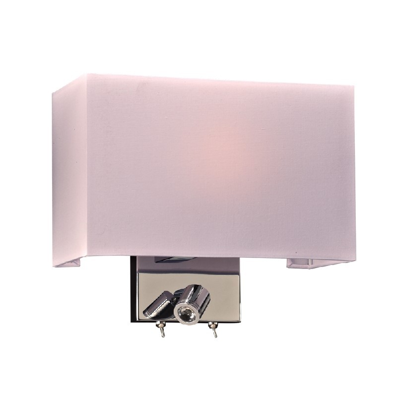 PLC LIGHTING 24214PC DUKE 12 INCH 60 + 3W OFF-WHITE RECTANGULAR FABRIC SHADE DIMMABLE ONE LIGHT WALL SCONCE - POLISHED CHROME