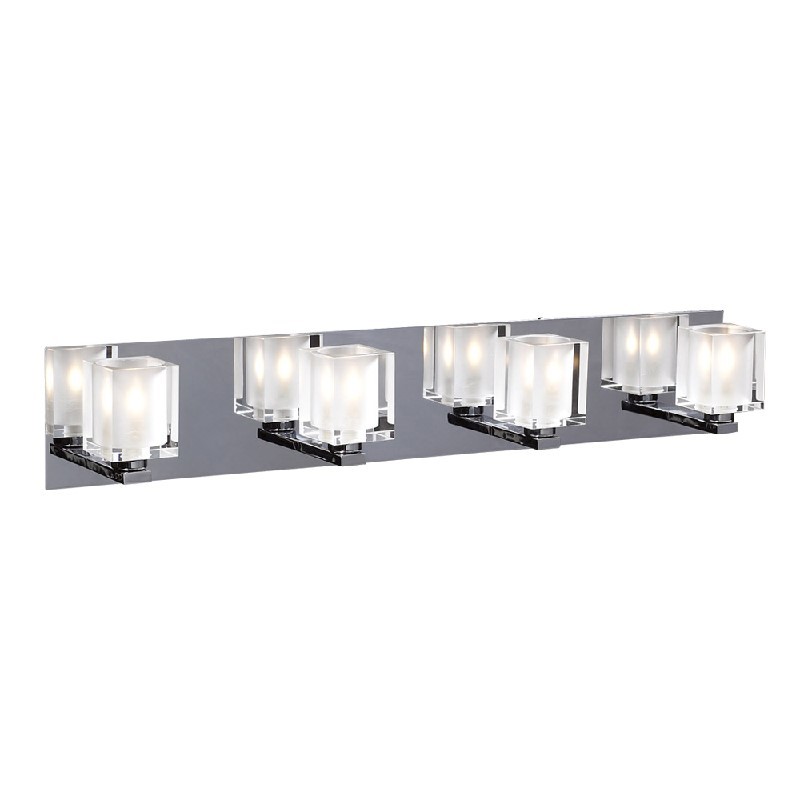 PLC LIGHTING 3484 PC GLACIER 27 1/2 INCH 40W CLEAR WITH INSIDE FROST GLASS 4-LIGHT DIMMABLE VANITY LIGHT - POLISHED CHROME