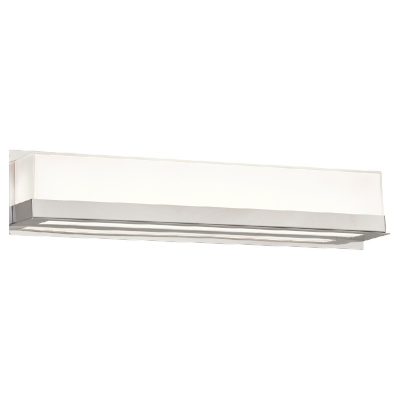 PLC LIGHTING 55034PC DELPHINA 24 INCH 32W MITERED WHITE GLASS DIMMABLE LED MEDIUM VANITY LIGHT - POLISHED CHROME