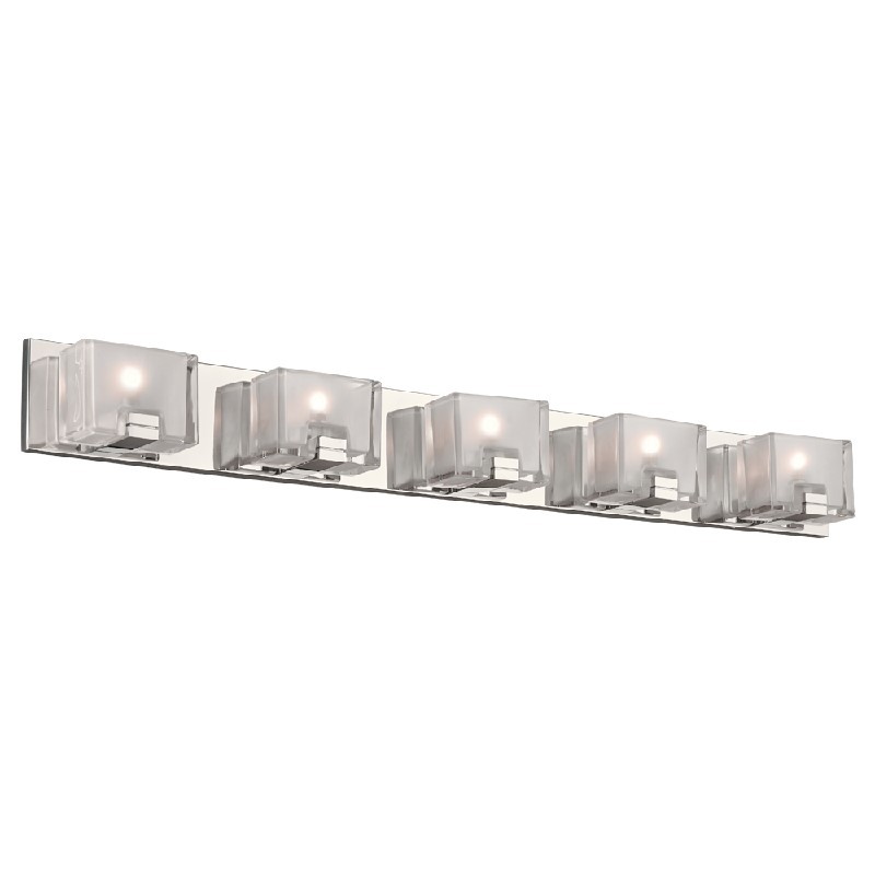 PLC LIGHTING 84425PC FILIGRE 42 INCH 3.5W FROST WITH CLEAR EDGE GLASS 5-LIGHT DIMMABLE VANITY LIGHT - POLISHED CHROME