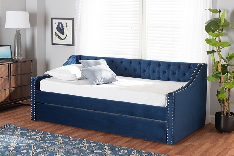 BAXTON STUDIO CF9228-T/T RAPHAEL 82 1/2 INCH MODERN AND CONTEMPORARY VELVET FABRIC UPHOLSTERED TWIN SIZE DAYBED WITH TRUNDLE