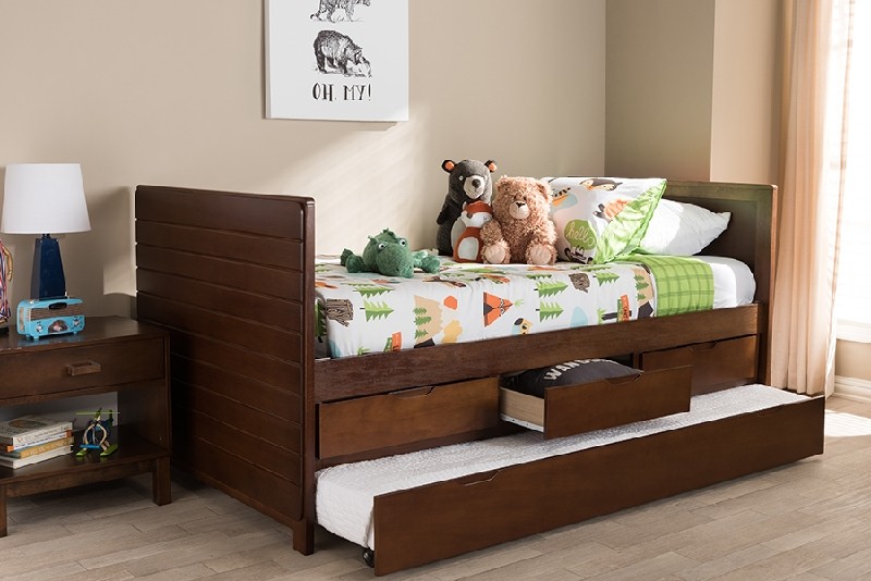 BAXTON STUDIO MG8006-WALNUT-TWIN LINNA 42 INCH MODERN AND CONTEMPORARY DAYBED WITH TRUNDLE - WALNUT
