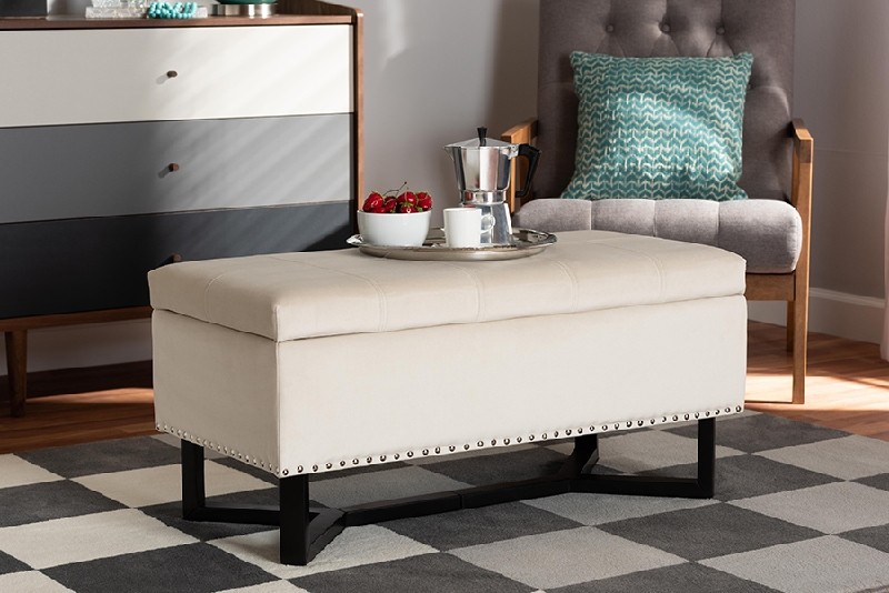 BAXTON STUDIO WS-20716 ESTHER 35 INCH MODERN AND CONTEMPORARY VELVET FABRIC UPHOLSTERED AND WOOD STORAGE OTTOMAN
