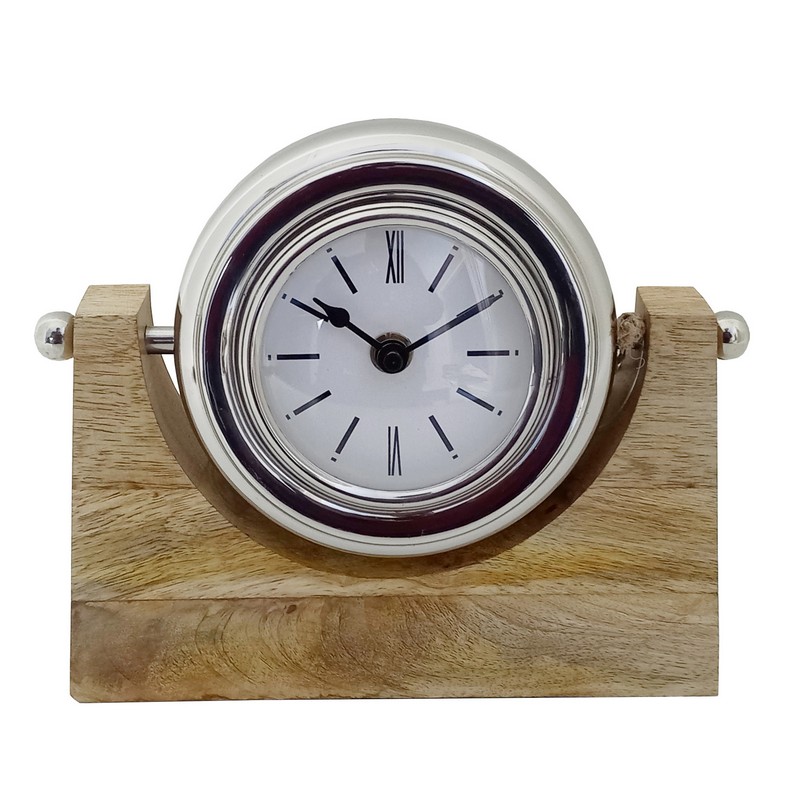 SAGEBROOK HOME 17800 8 INCH WOODEN LOCK ON STAND TABLE CLOCK - SILVER